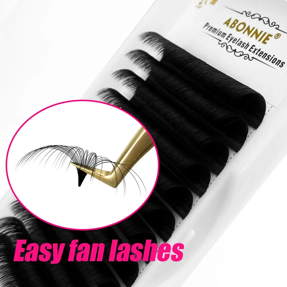 Abonnie 0.03-0.10mm Easy Fan Lashes Mega Volume Fans Eyelash 8-25mm Automatic Flowering Fast Blooming Eyelash Makeup Cilios aguud 03 05 07 easy fan lashes c cc d dd blooming eyelashes automatic flowering eyelash extension rapid volume fans makeup