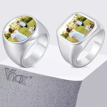 Vnox Personalized Rings with Picture, Custom Photo Stainless Steel Ring Size 7-12, Customized Memorial Jewelry for Dad Men Women 1