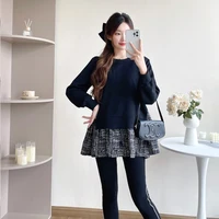 Plus Size Women's Hoodie for Spring Autumn Long Sleeve O-neck Plaid Ruffles Hem Patchwork Maternity A-line Sweatshirts Loose Top 2
