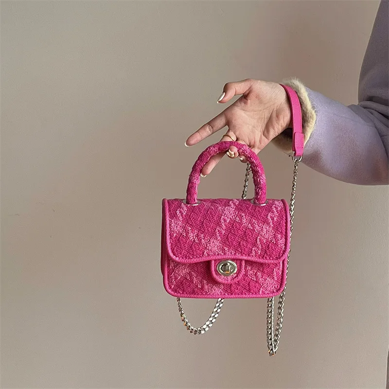 Women Pink Tweed Handbag Lock Shoulder Bags Luxury Plaid Small Square Mini  Chain Crossbody Bag Fashion Clutch Purse Handbags - AliExpress