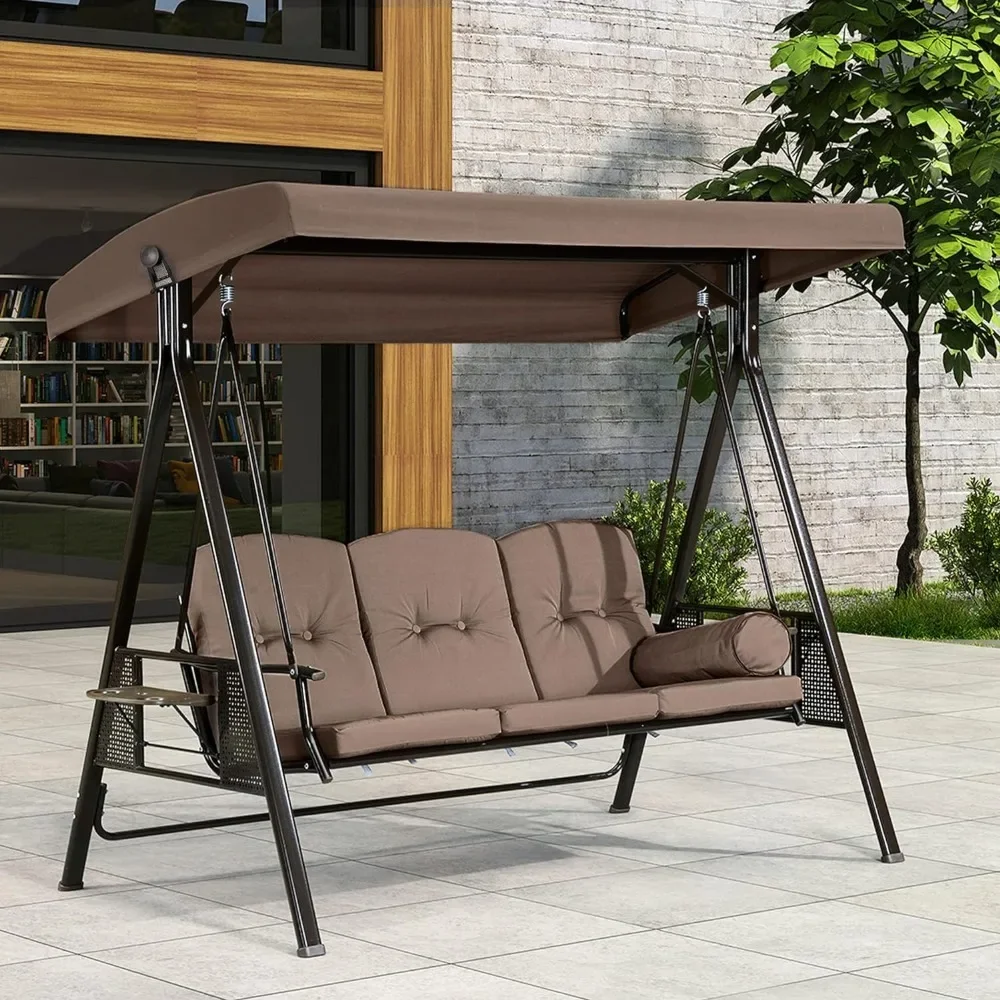 

Outdoor Garden Swing Chair, with Weather Resistant Steel Frame, Adjustable Tilt Canopy, 3 Seat Garden Swings Chairs