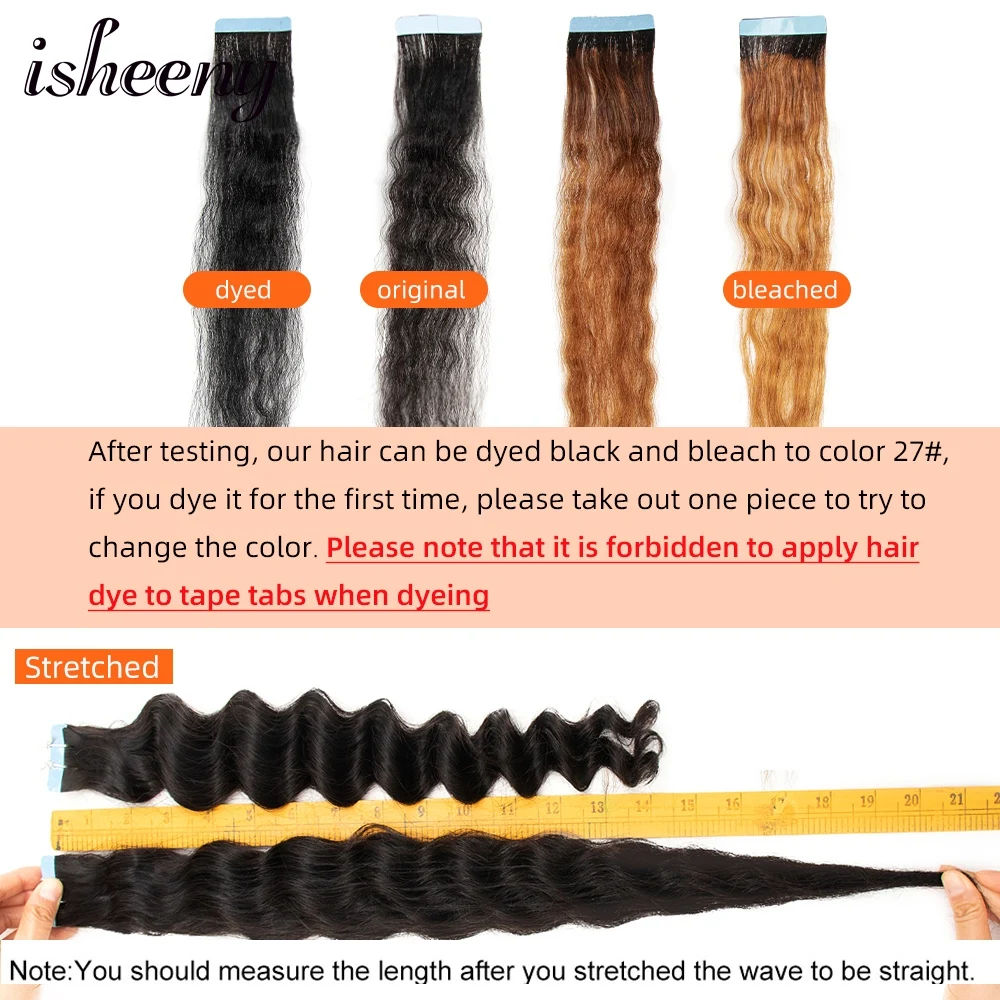 Isheeny Kinky Straight Tape In Human Hair Extensions 10"-24" Seamless Invisible PU Skin Weft Natural Human Hair For Black Women