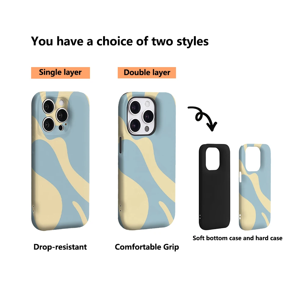 Luxury Double-Layer Phone Case with Blue and Yellow Wave Design