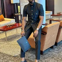 Black Single Breasted Men Suit Two Pieces(Short Jacket+Pants) Outfits Casual Party Prom Wedding Set 2