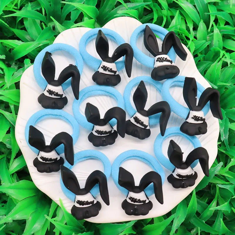 Elegant Black Bowknot Hair Accessories Set - 10Pc Elastic Scrunchies & Headbands