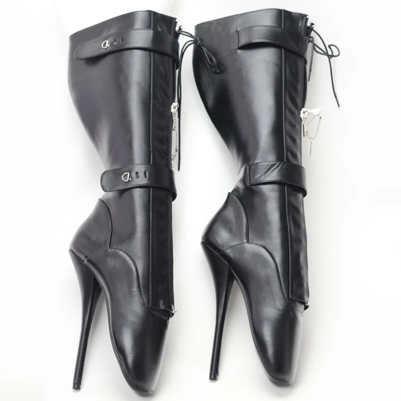 18cm Women High Ballet Boots Men Cosplay Pole Dance Shoes Fetish Lockable Botas