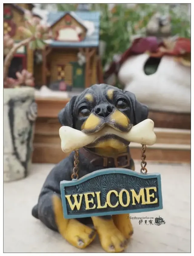 

Милая Черная имитация собаки щенка Добро пожаловать бренд украшения из смолы для ресторана хлебобулочного магазина открытое украшение