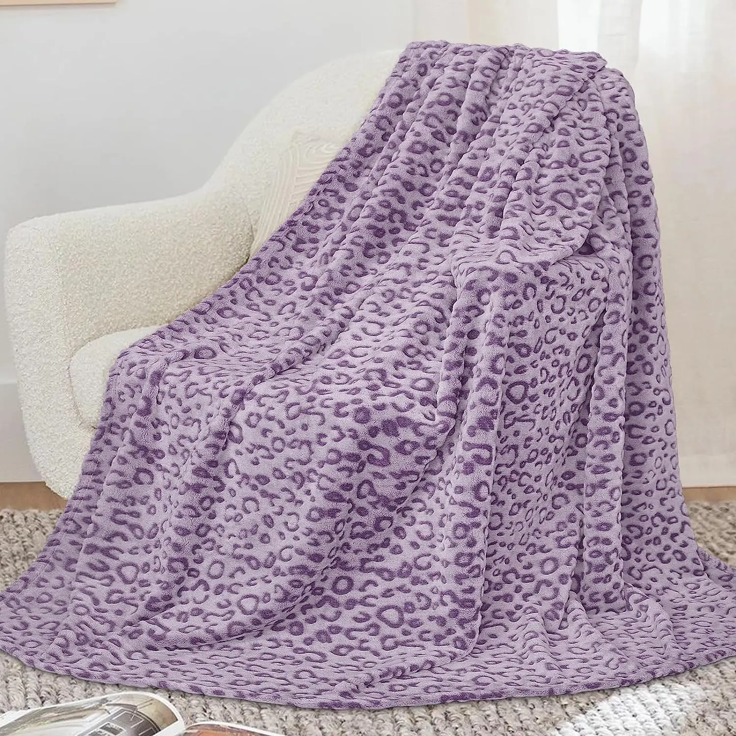 

Purple Blanket Fuzzy Soft Flannel Fleece Blankets Warm Throw Leopard Animal for Women 127*152cm