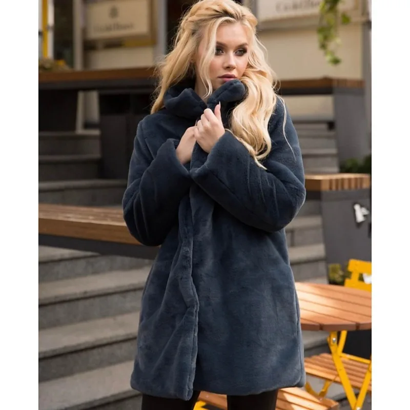 Otter Rabbit Fur Coat for Women's Standing Collar Winter Fur Coat Medium Length Street Fur Coat for Women