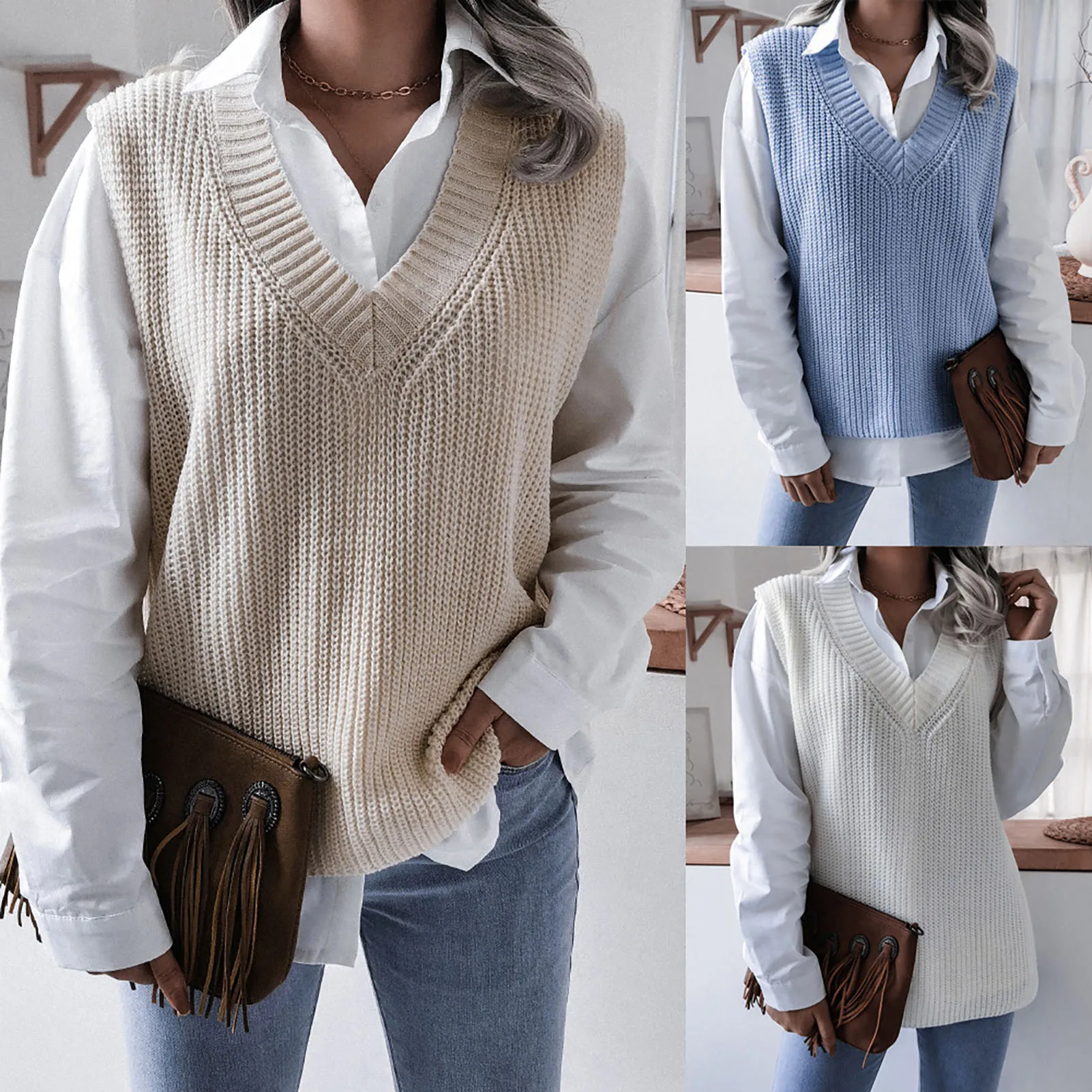 

Women High Elasticity Knitted Vest Solid Color Jumpers Pullovers for Women Formal Daily Party Ball d88