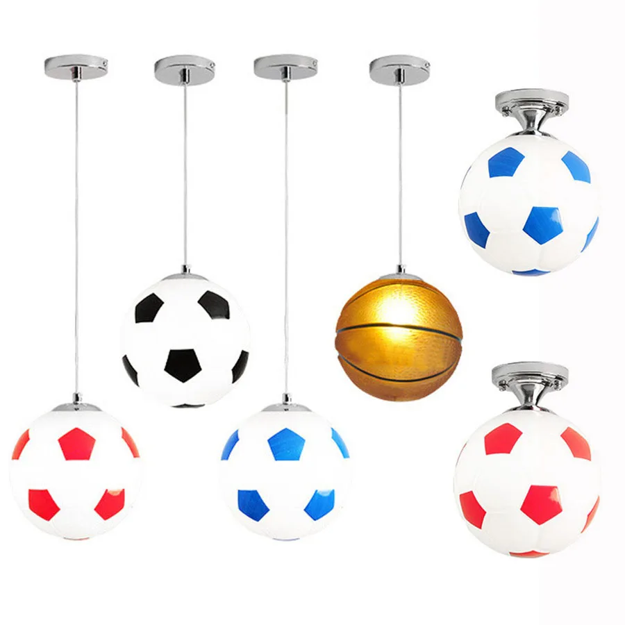 

Sport Theme Glass Football LED Pendant Light Resturant Hotel Droplight Cartoon Basketball Hanging Lamp For Children's Bedroom