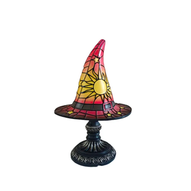 Handmade Witch Hat Stained Glass Lamp - Gothic Night Light For Bedside, Halloween & Wiccan Decor
