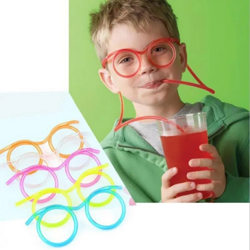 

2Pcs Funny Soft Glasses Baby Flexible Drinking Straw Kids DIY Drinking Straws Creative Toy Children Birthday Party Toy Accessory