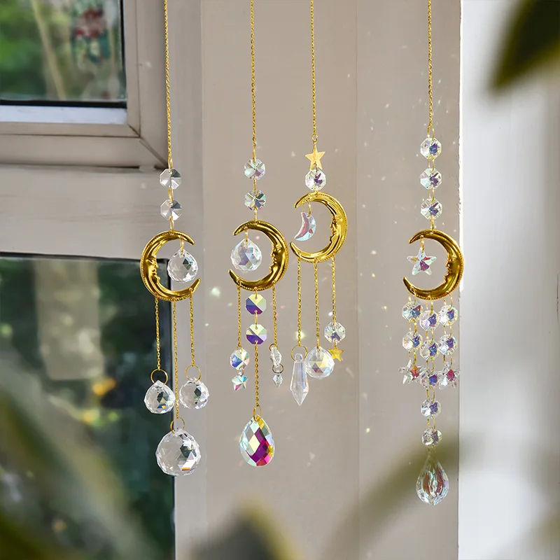Wind Chime 1 Piece Crystal Suncatcher Bedroom Balcony Patio Sun Moon Prism Pendant Good Home Decorations