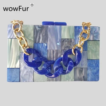 Trendy Lattice Handbag Female Small Pearl Marble Blue Acrylic Box Clutches Bags Casual Retro Mini Shoulder Evening Lady Purse