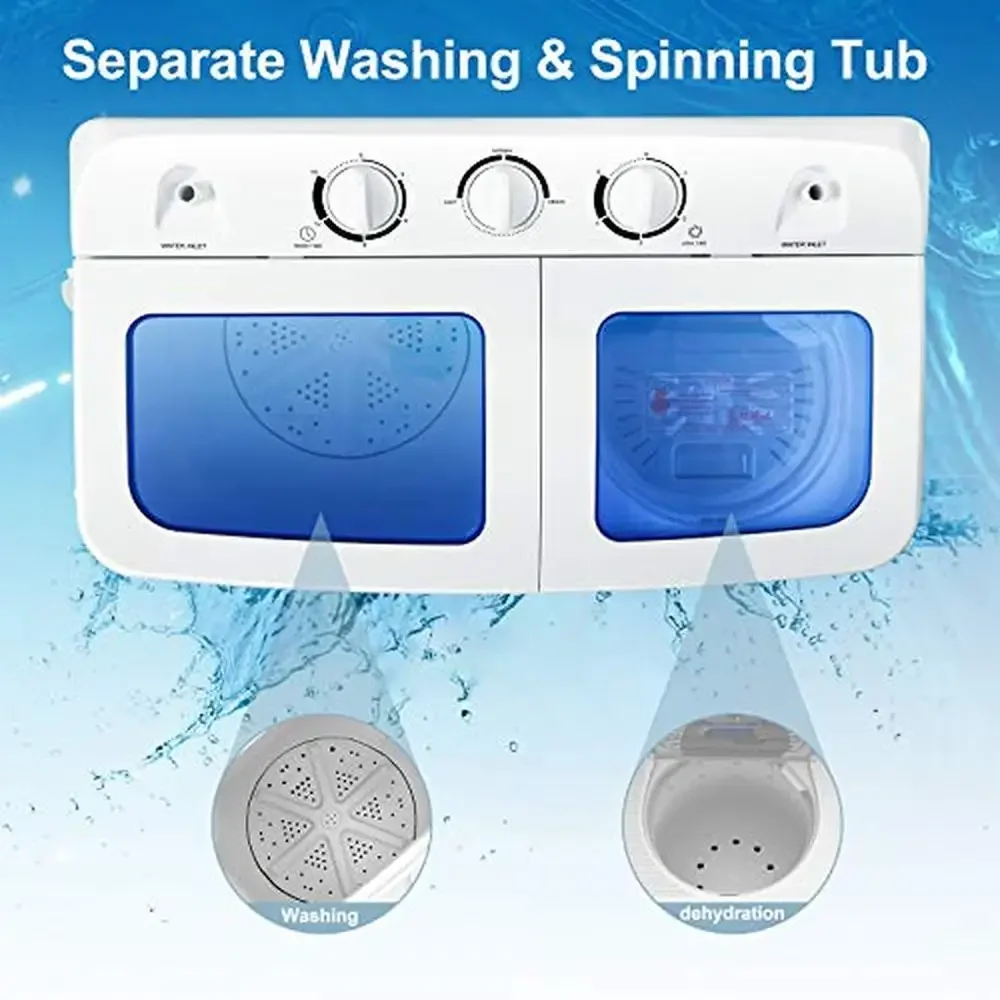 Compact Twin Tub Washer Dryer Combo 12lb 8lb Mini Laundry Set Portable Electric Bundle 3