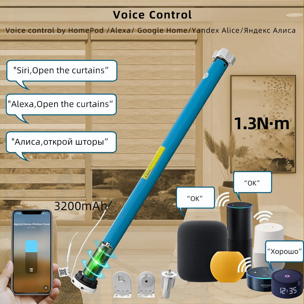 Boyarca Matter Over Thread 배터리 스마트 롤러 쉐이드 블라인드 모터 37 38mm 튜브 Homekit Alexa Google Home Smartthings App