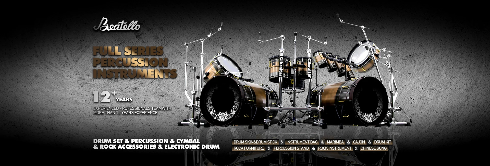 JBK Professional Percussion Low Frequency 5 Piece Drum Portable Tablet Pad Drums Set Full Sizes Professional Drum Kits