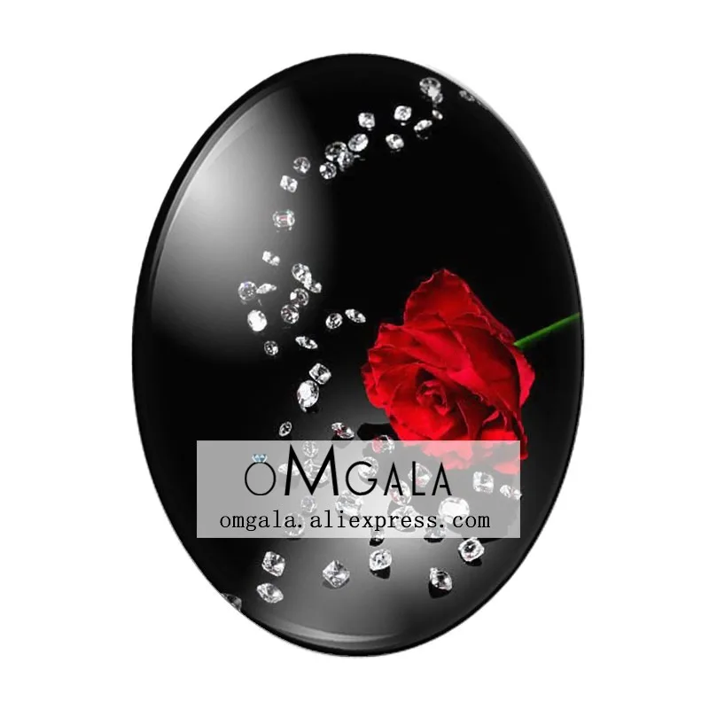 Elegant Red Rose Flower Oval Glass Cabochons - High Quality Flat Back