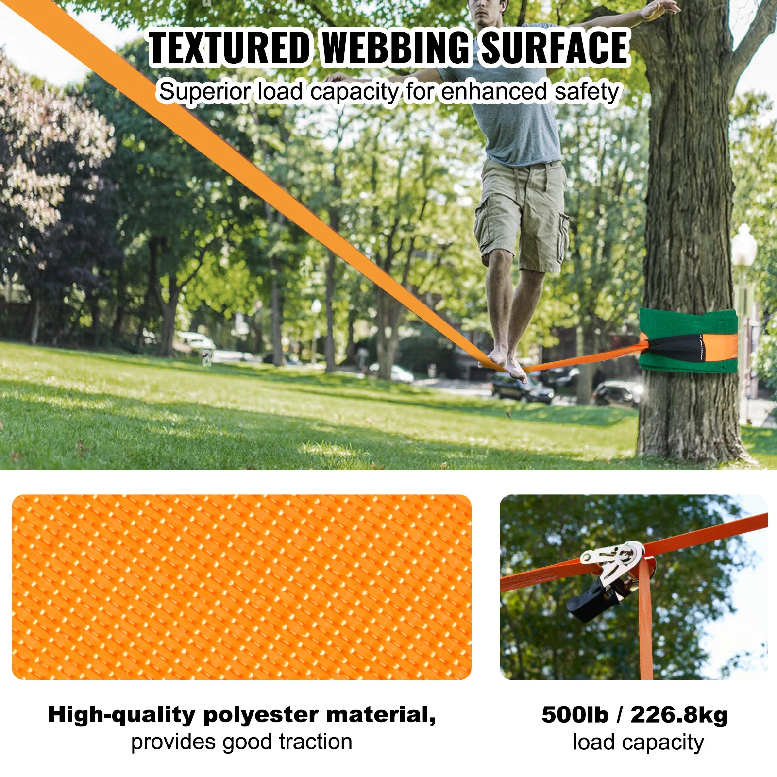 VEVOR Slackline Kit with Training Line Backyard Slack Line Equipment Tight Rope for Kids Adults Complete Slackline Set slackline kit