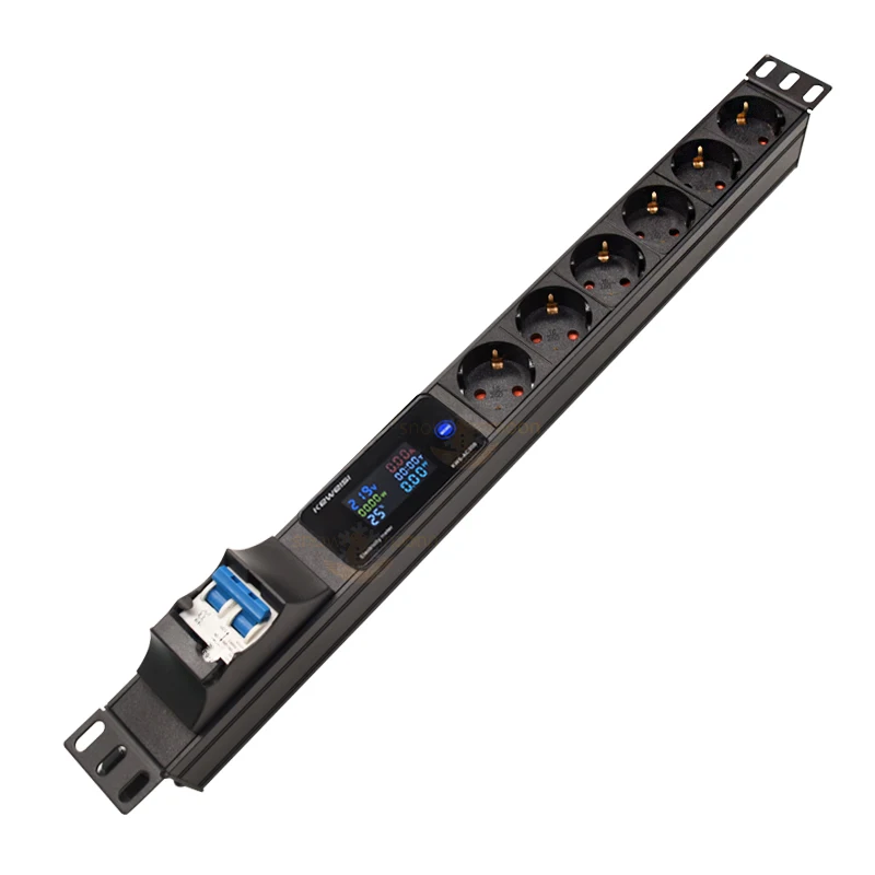 

Smart Power Strip with Digital voltage current power timing temperature Meter 6 German Outlets Unit 4000/800W 16/32A air swtich