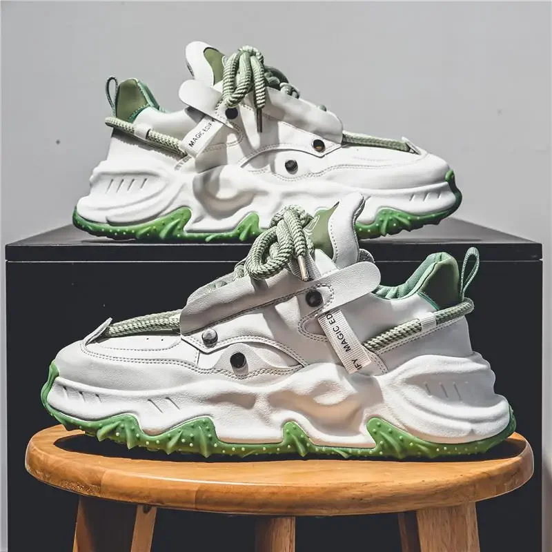 

Мужские кожаные кроссовки Mecha dad shoes tide, новые удобные мужские кроссовки с перекрестными ремешками, повседневная обувь ста