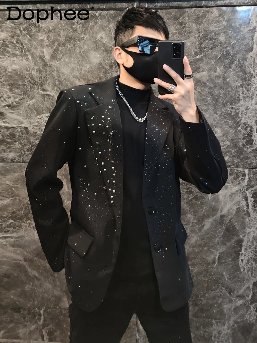 

Fashion High-End Starry Suit Jackets Men's Fashionable Trendy Male Blazers Casual Handsome Long Sleeve Solid Color Suit Jacket