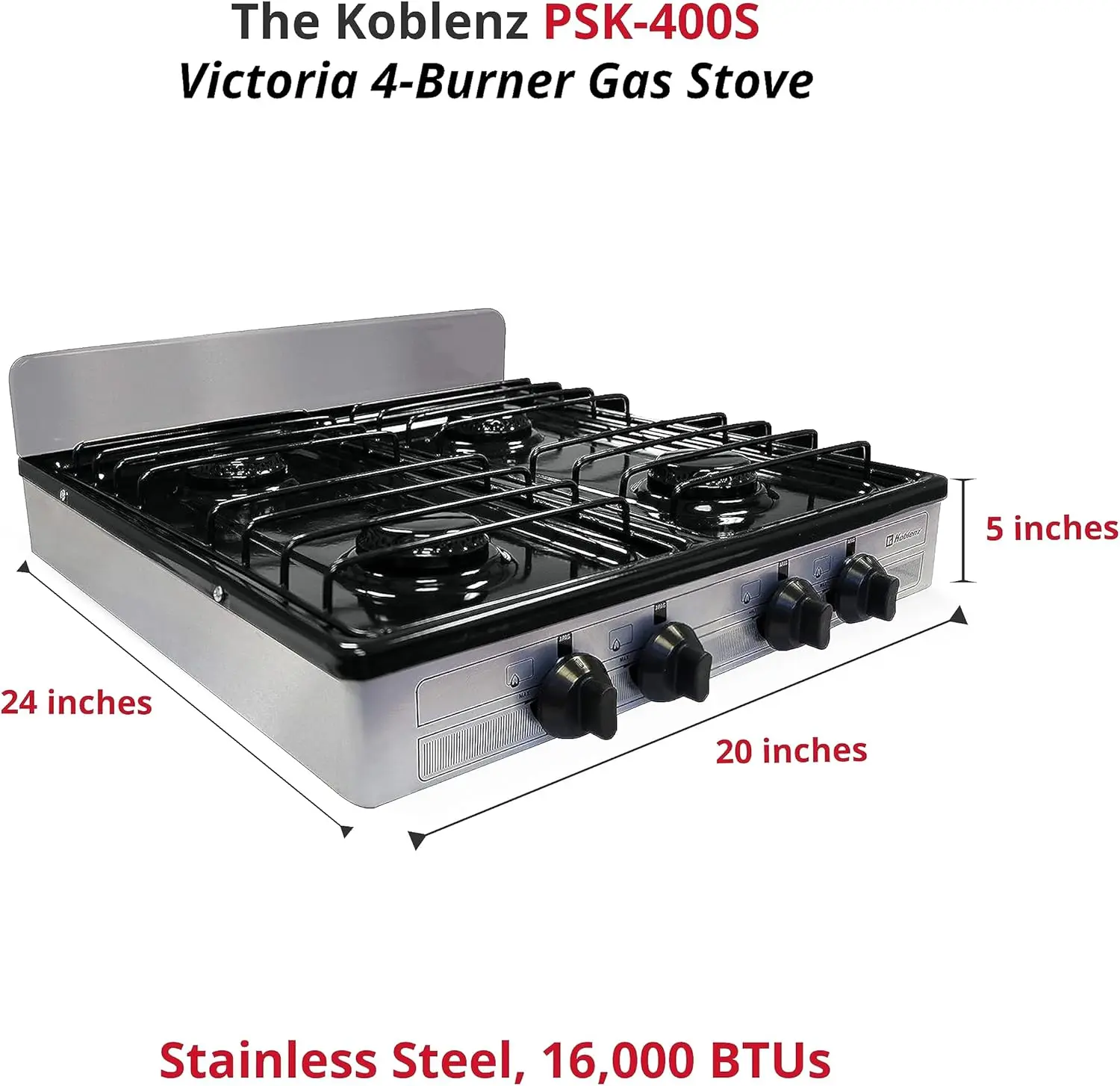 Portable Porcelain Cover and Four 16,000 BTU Burners, Stainless Steel Stove for Propane Gas 3