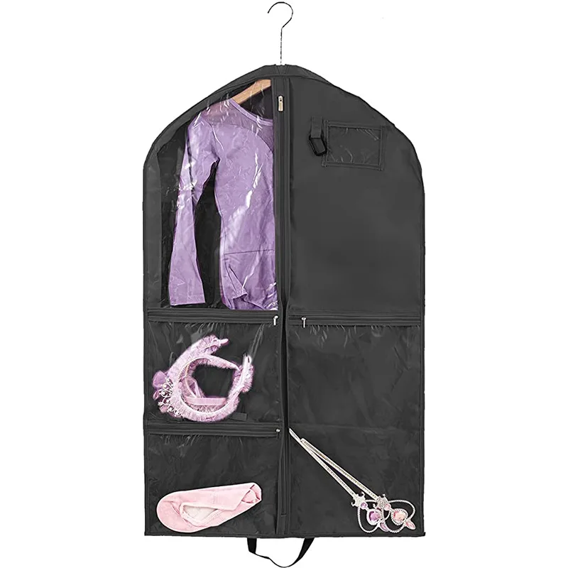 

40'' Kids Dance Costume Hanging Garment Bags for Dancers with 3 Accessories Zipper Pocket 3" Gussetes Travel Clothes Organizers