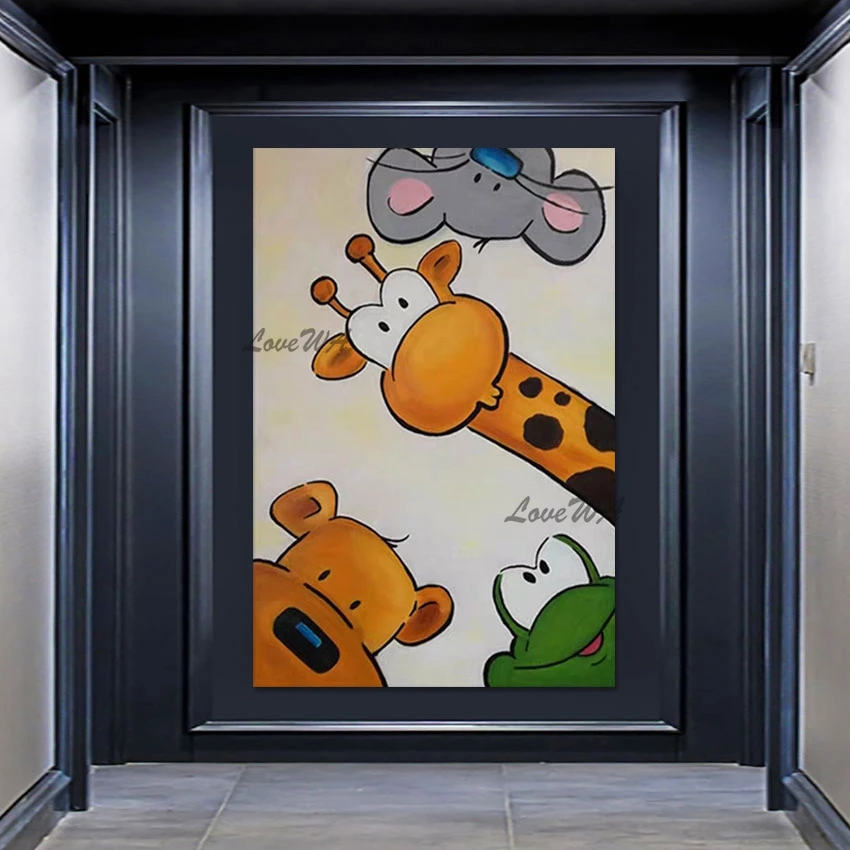 

Kids Room Decoration Many Cute Cartoon Animals Handpainted Oil Painting Modern Art Pictures Canvas Wall Hangings Home Artwork