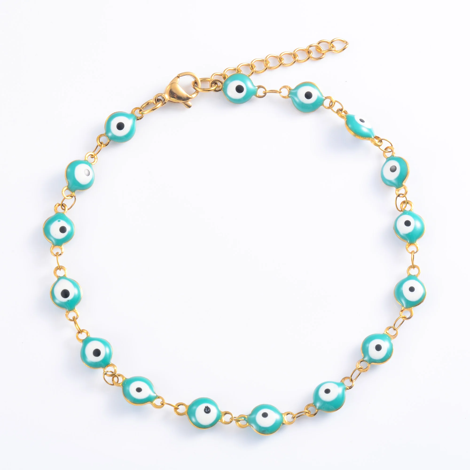 Stainless Steel Evil Turkey Eye Chain Bracelet for Women Anklet 6mm Wide