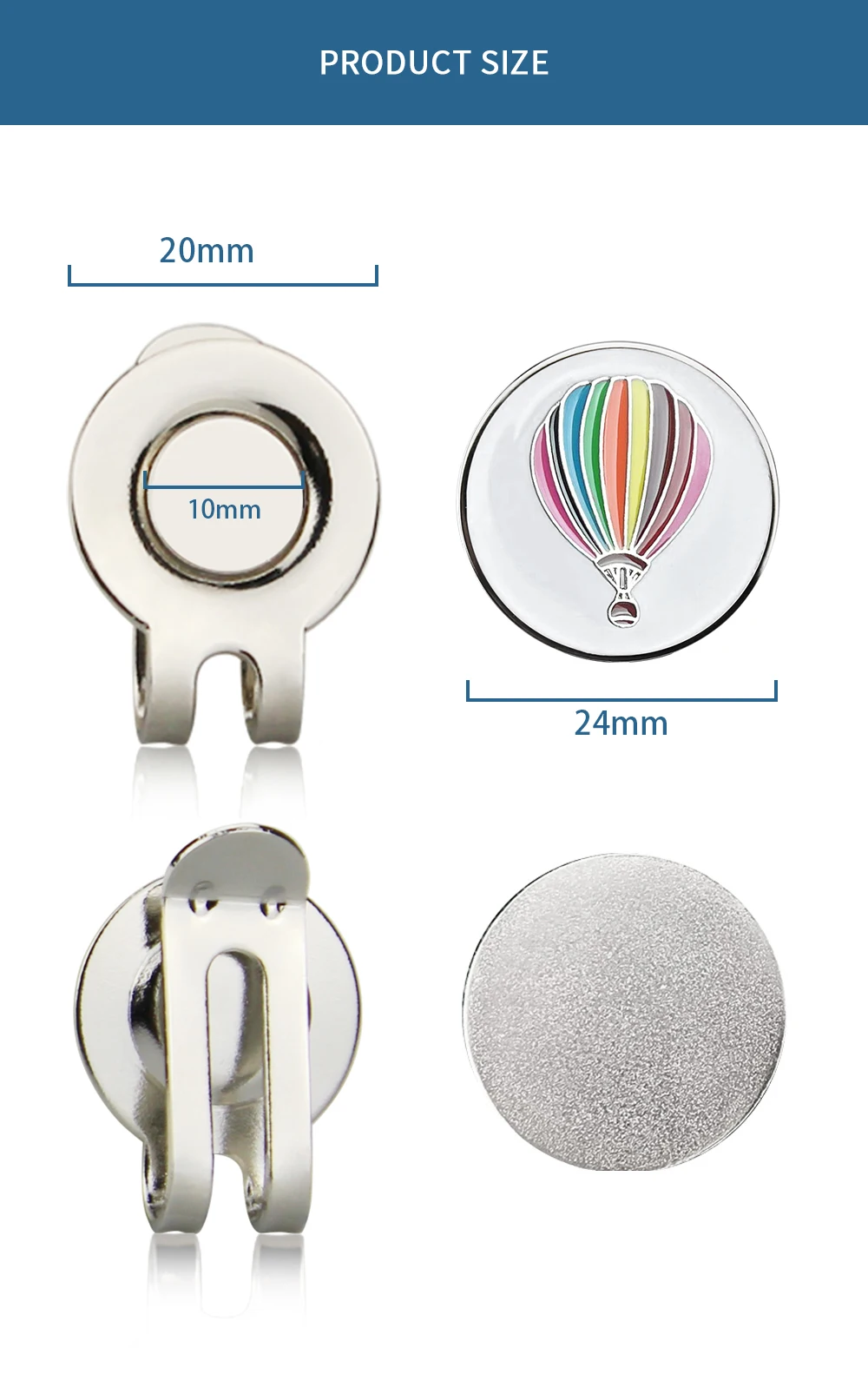 Description Picture 3 of itemHot Air Balloon Pattern Golf Ball Markers with Hat Clips Removable Attaches Easily to Golf Cap Gifts Golf Ball Marker Hat Clip