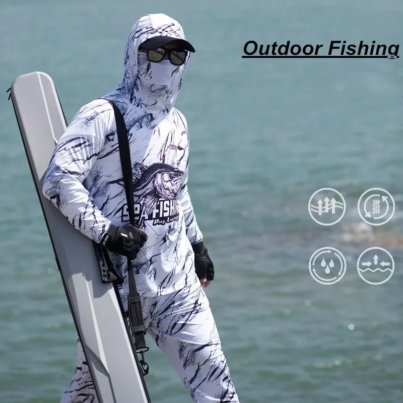 Camouflage Hooded Fishing Clothing Fishing Pants Summer Ice Silk Quick Dry Sun Protection Clothes Outdoor Shirt Jerseys fishing clothes