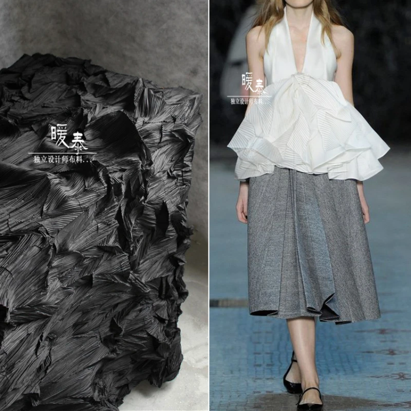 

Черно-белая плиссированная Ткань для шитья «сделай сам», легкая тонкая юбка средней длины, платье, модная дизайнерская ткань для стайлинга, оптовая продажа