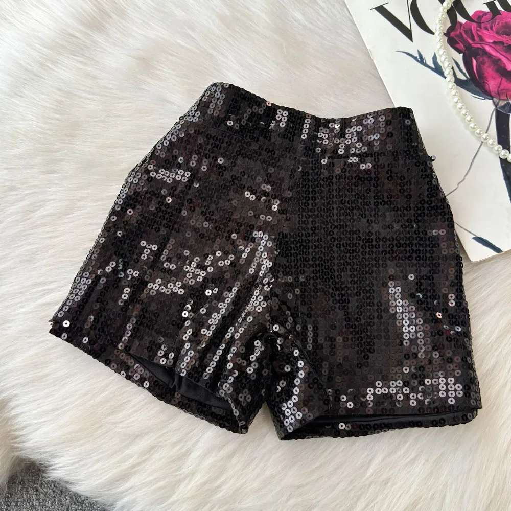 Basics Vintage High Waist Chic Glitter Sequin Short Pants Hotsweet Fashion Streetwear Club High Street Women Casual Clothing