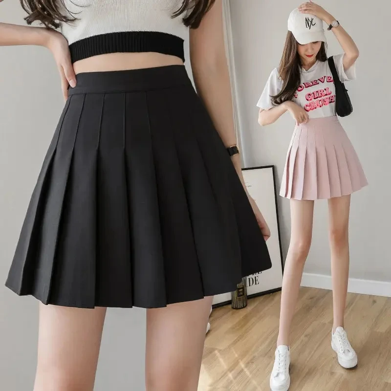 White Women Pleated Skirts Summer High Waist Zipper Girls Dancing JK Mini Skirts Black Fashion Student A Line Faldas