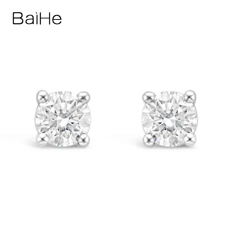 

BAIHE Solid 18K White/Yellow/Rose Gold 0.35CT H/SI Natural Diamond Stud Earrings For Women Men Trendy Engagement Fine Jewelry