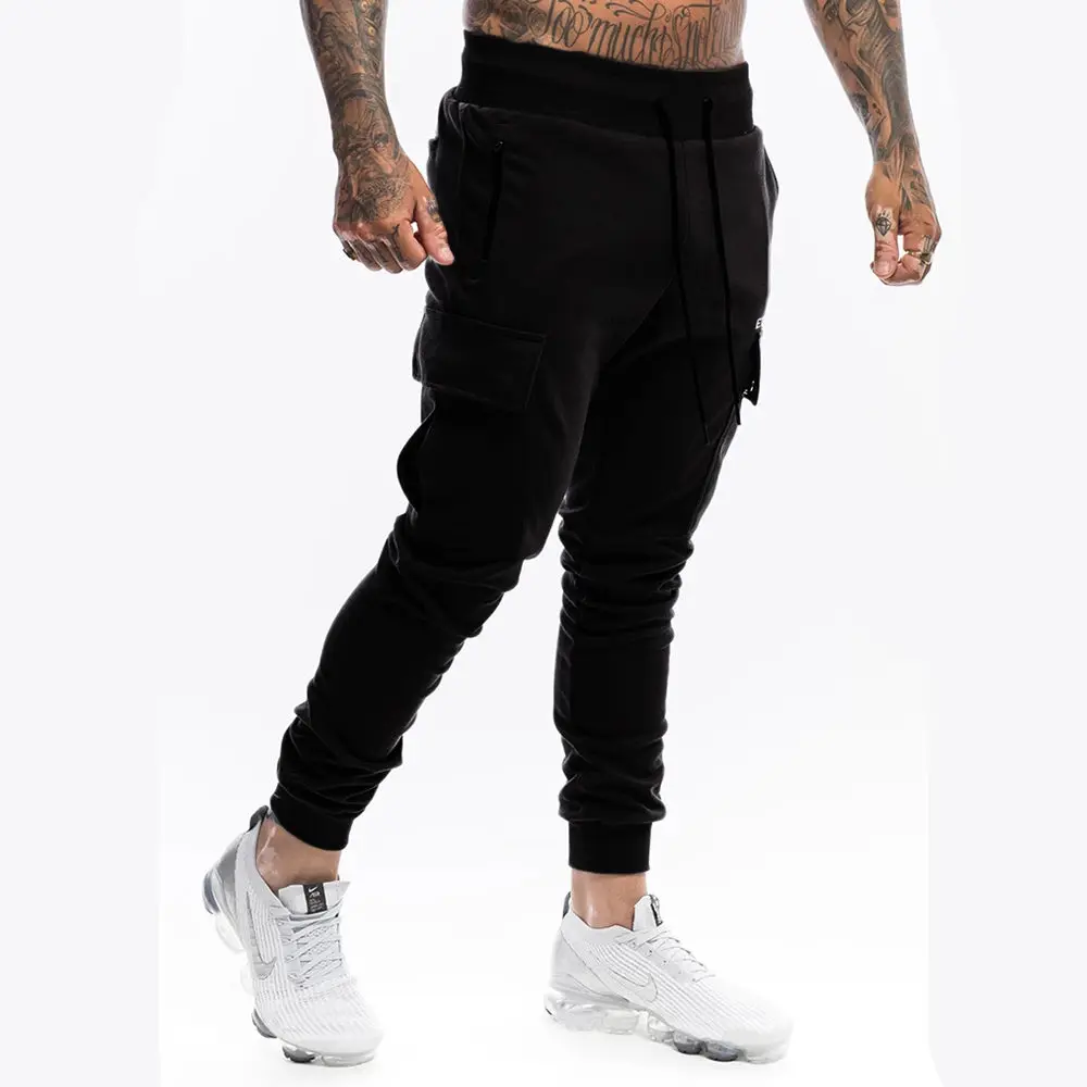 gray sweatpants Joggers Sweatpants Men Casual Cargo Pants Fitness Bottoms Skinny Sportswear Black Trousers Male Multi-pocket Cotton Track Pants sports pants for men