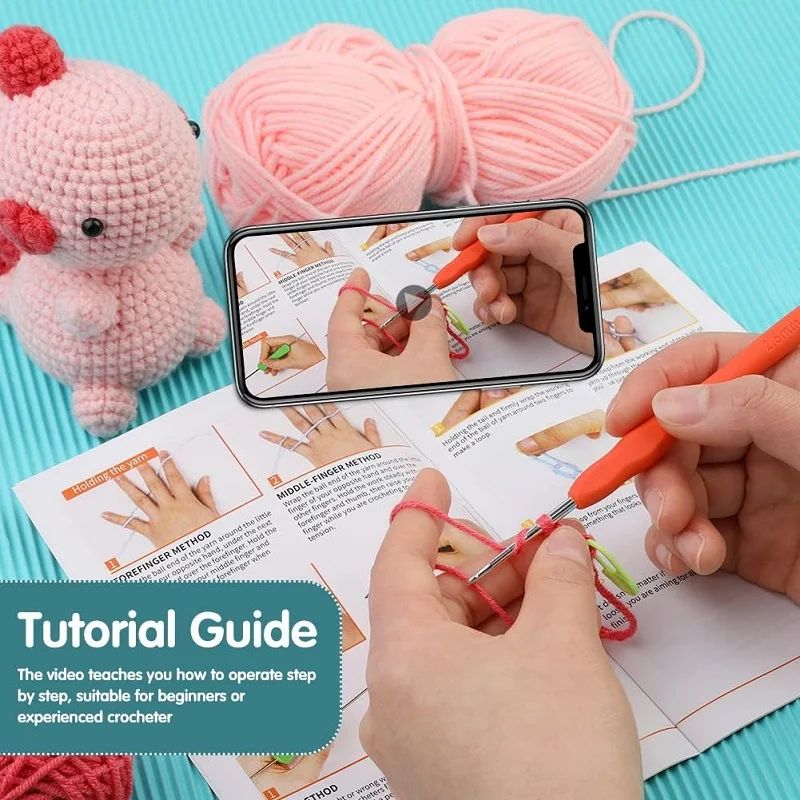 Zxiixz Dinosaur DIY Crochet Kit for Adults and Kids with Crochet Accessories and Instructions