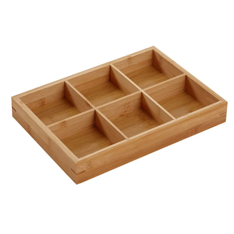 ZK20 Divided Wooden Tray Multi Compartments Serving Tray for Hot Pot Restaurants Sushi Plate 6 Compartments