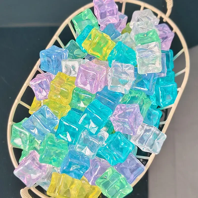 Luminous Stone 18mm Square Simulated Ice Cubes Glow in Dark Garden Decoration Gravel for Yard and Christmas Decor 45pcs