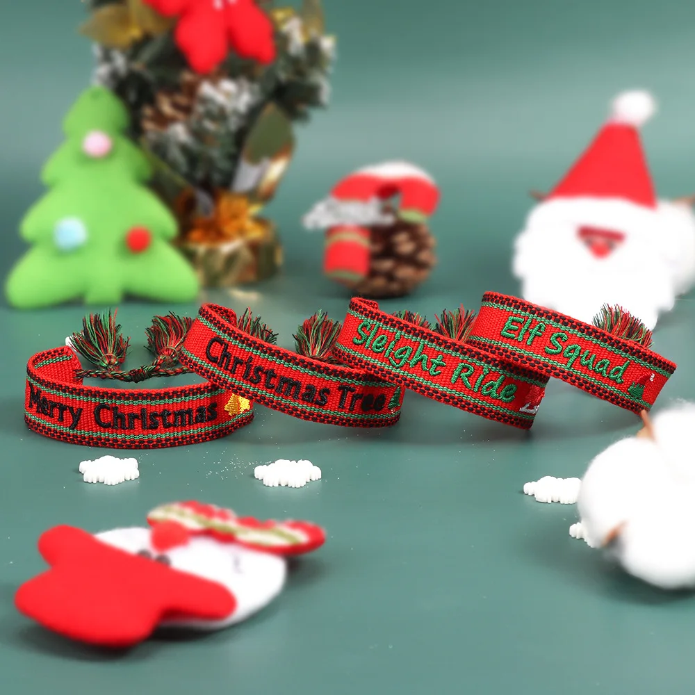 

Christmas Advent Calendar bracelet gifts braided hand rope Letters Embroidered Friendship Bracelets holiday tassel paragraph