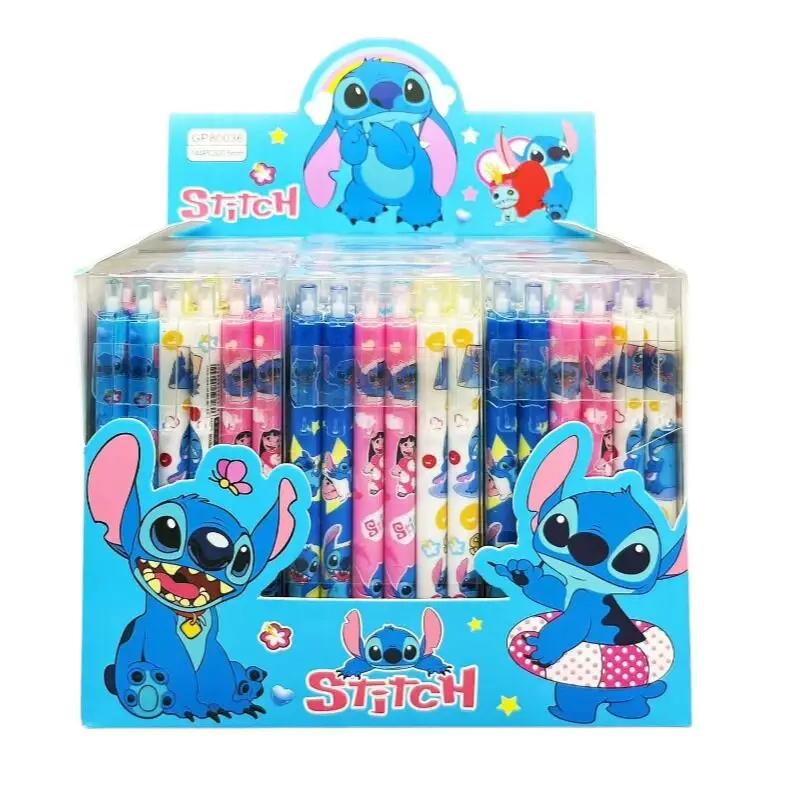 Gel Pens 12pcs Disney Stitch Cartoon Pressing Pen Black Water Ink 0.5mm Cute Signature Stationery Student Gift