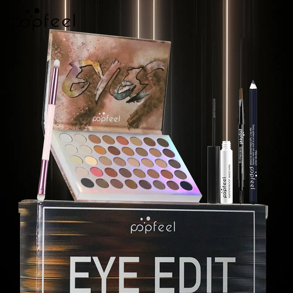 POPFEEL Lidschattenpalette mit 40 Farben, inklusive Pinsel, Eyeliner, Augenbrauenstift und Mascara. Perfekt für Make-up-Anfänger._voghion.com
