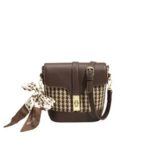 

Maxdutti versatile houndstooth Pu lattice bucket bag Commuter Bag Women 2022 new fashion ins Blogger Vintage Plaid messenger bag