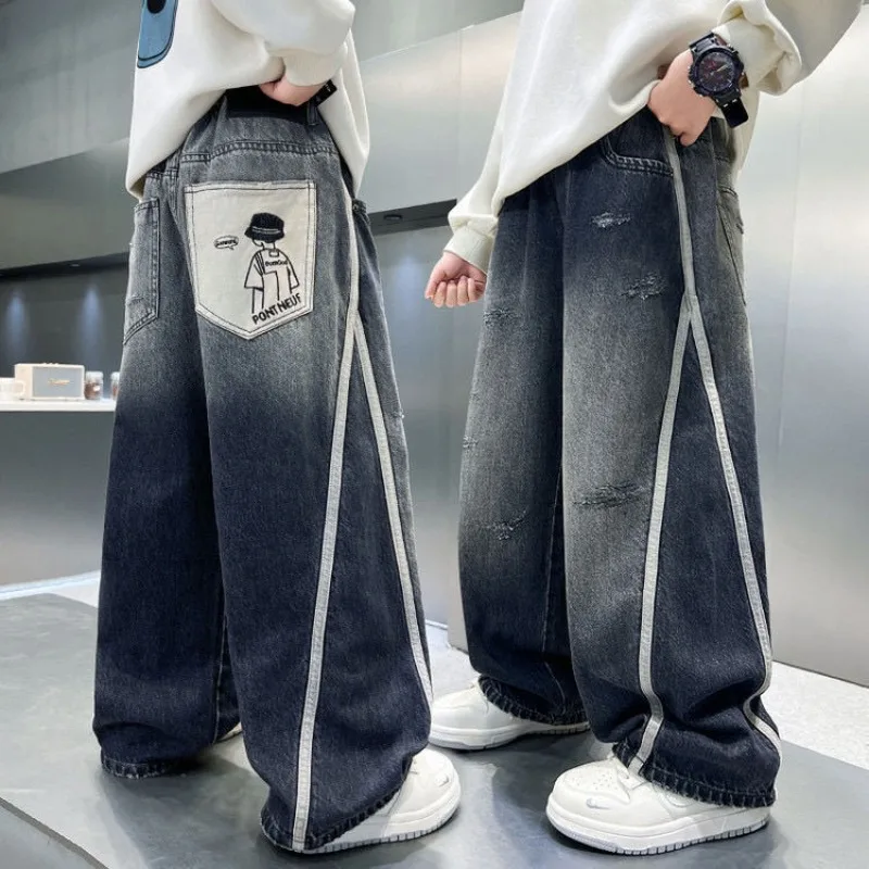 2025 New Boys Straight Jeans Big & Tall Kids Autumn Winter Denim Pants Boys Long Jeans - 3