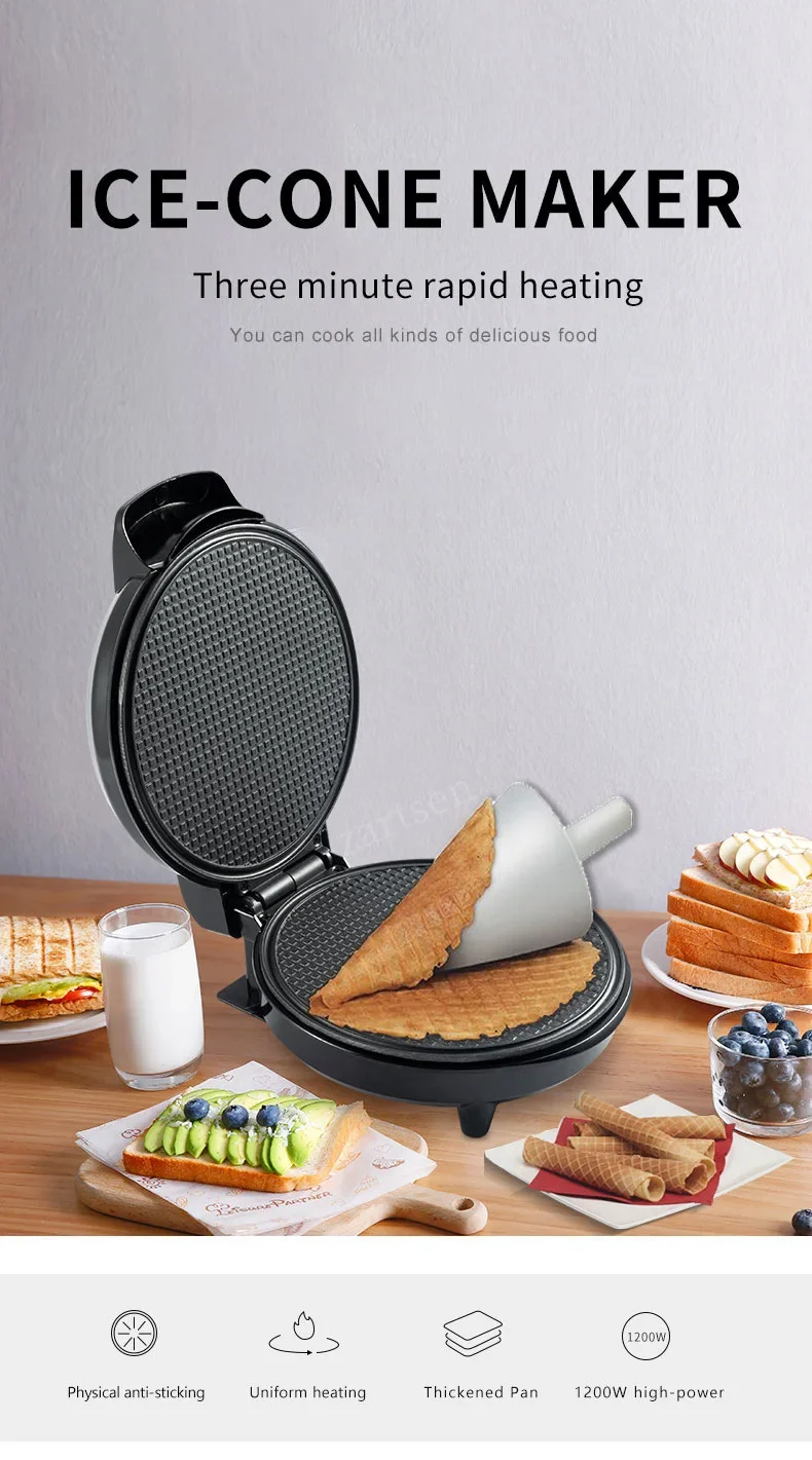 Description Picture 2 of item1200W 220-240V Multifunction Mini Waffle Maker Electric Doughnut Ice Cream Cone Grill Cake Oven Pan Eggette Machine Plates