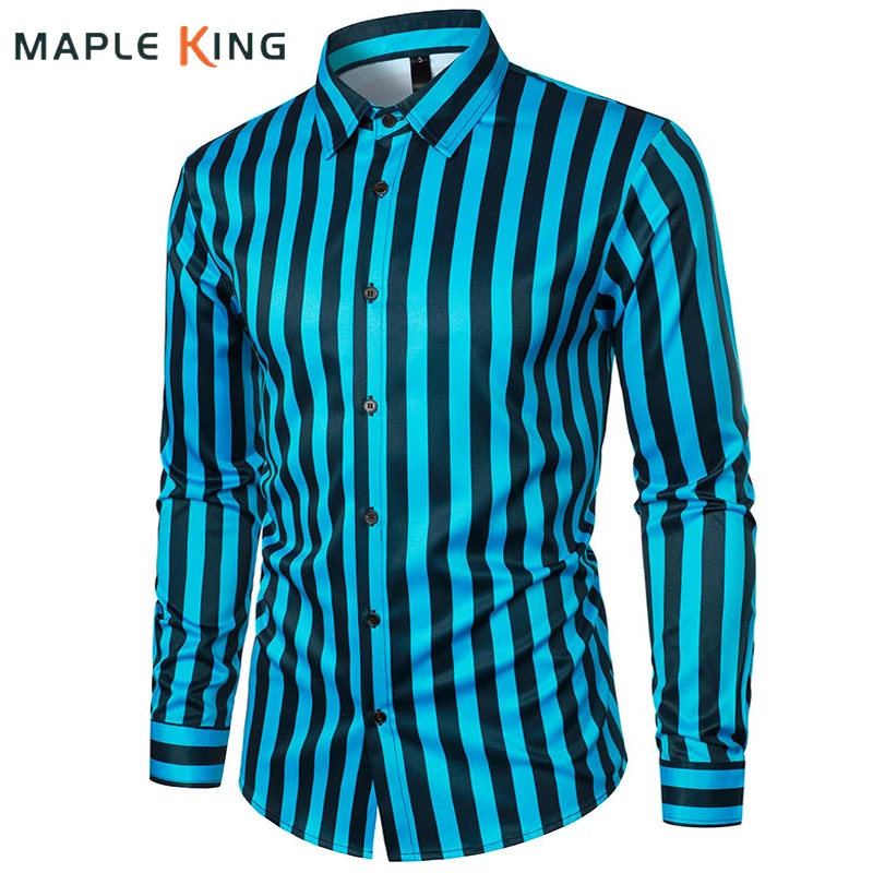 

Korean Fashion Men Clothes Vertical Stripe Shirt Long Sleeve Social Camisas Business Steampunk Hombre Mens Button Down Shirts
