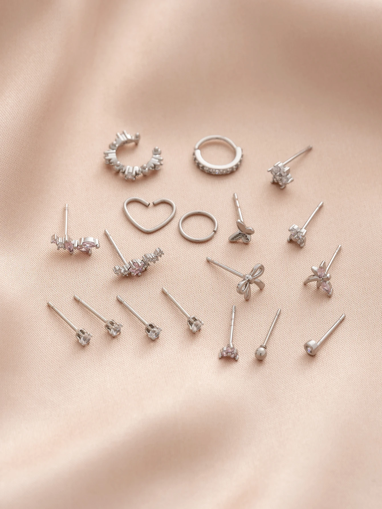 18pcs exquisite charm dragonfly, bow, heart & other perforated earrings, banquet, party music festival jewelry 3