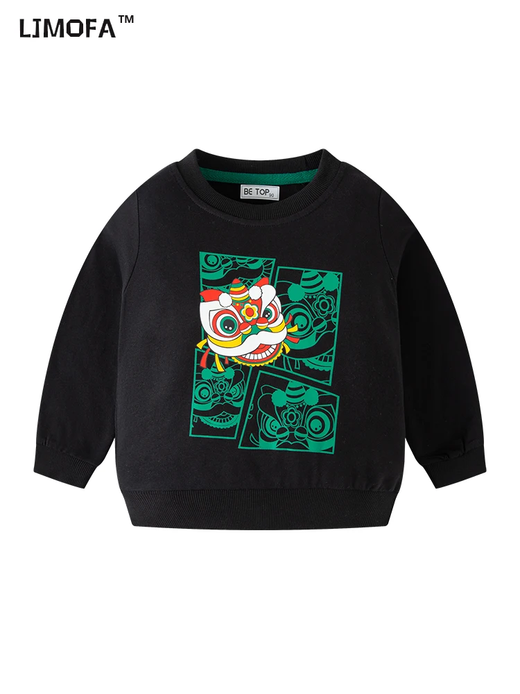 LJMOFA Kids Hoodie Creative Design Children Clothes Autumn Chinese Lion Dance Baby Sweater Cool Casual Boy Streetwear Tops D177
